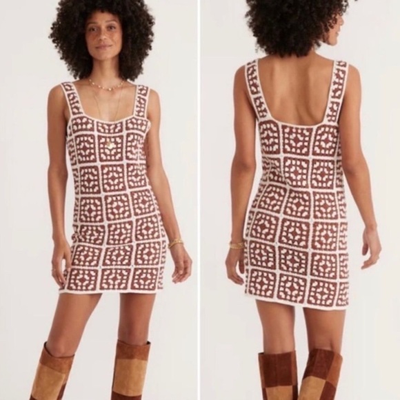 Marine Layer Dresses & Skirts - Marine Layer Celeste Crochet Cotton Mini Dress in Brown & White Sz L *flaw*